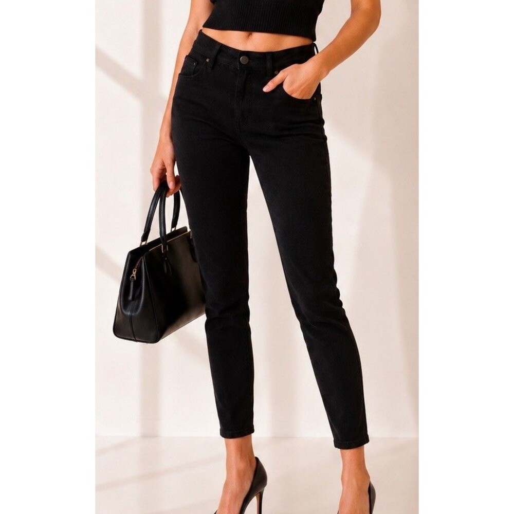L’AGENCE Noir Margot Velvet Skinny Jeans Size 26 Minimalist Contemporary NWOT